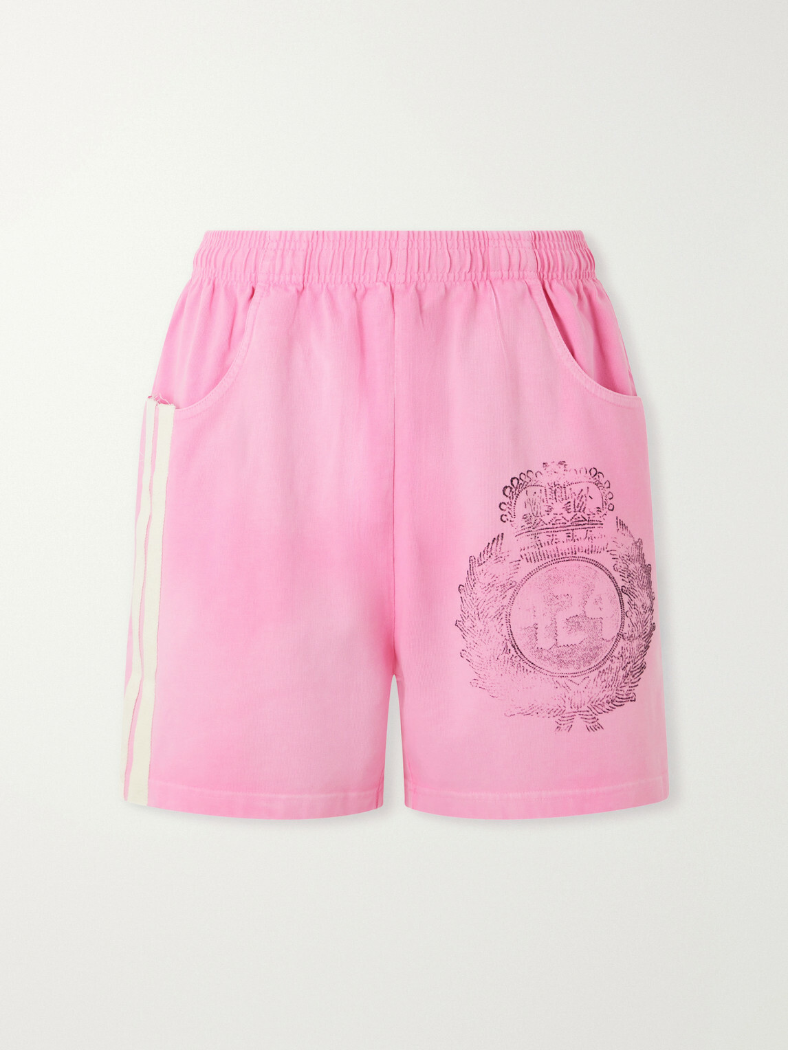 424 - Straight-Leg Logo-Print Striped Cotton-Jersey Drawstring Shorts - Pink