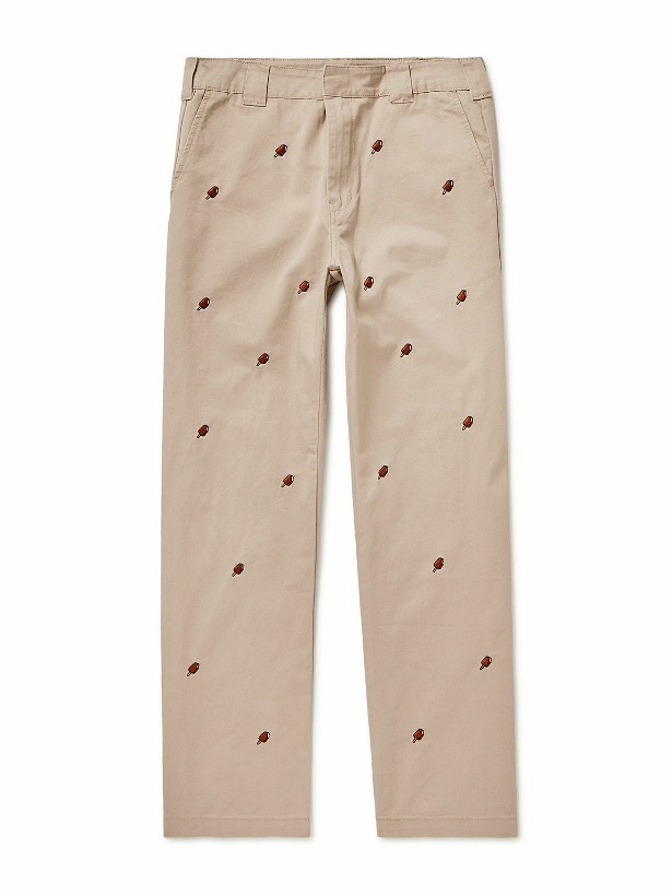 Photo: ICECREAM - Popsicle Straight-Leg Embroidered Cotton-Twill Trousers - Neutrals