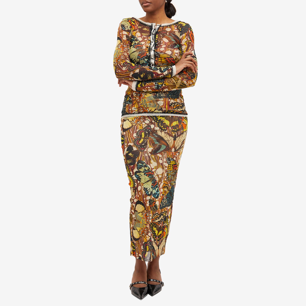 Jean Paul Gaultier Women's Butterfly Mesh Long Sleeve Top in