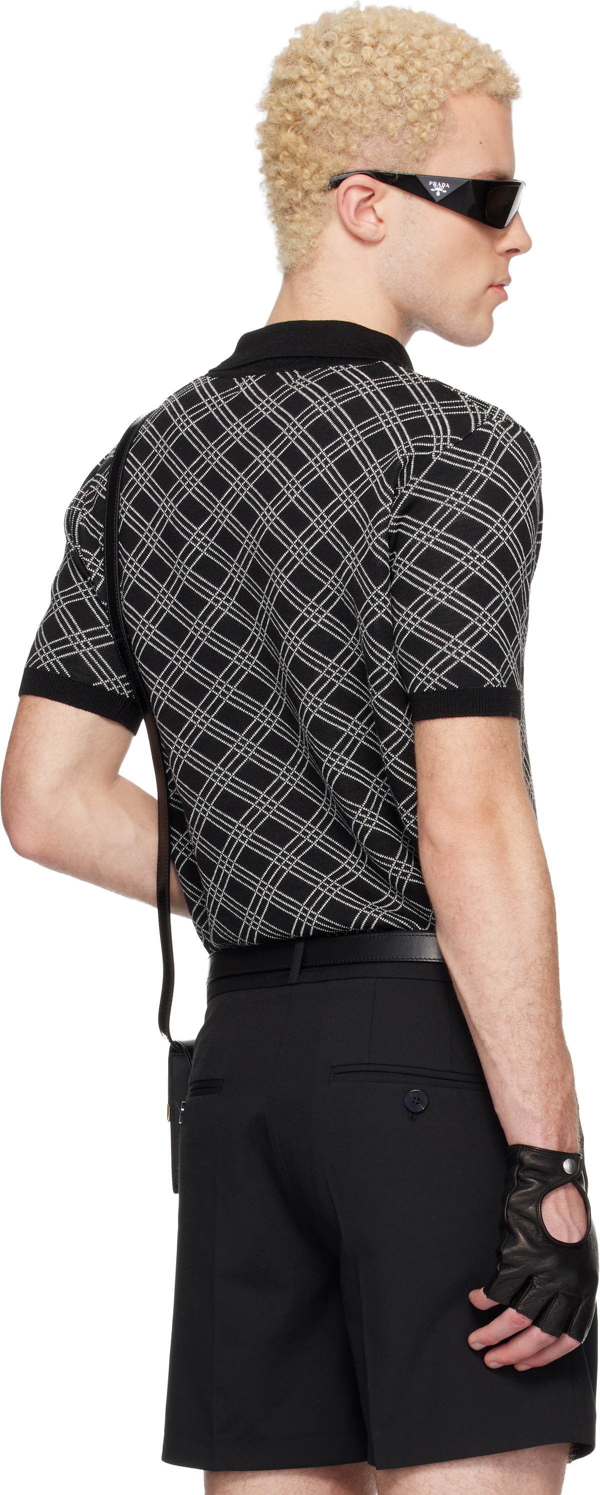 Ernest W. Baker Black Check Jacquard Polo