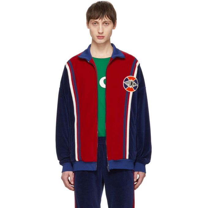 Photo: Gucci Blue and Red Velour Oversized Track Jacket