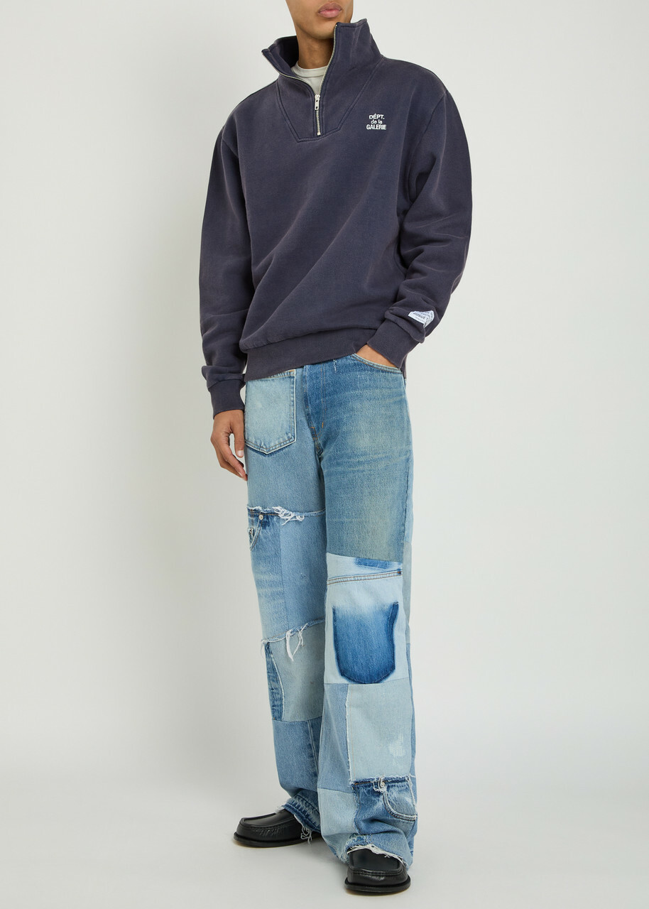 Gallery Dept. Logo Half-zip Cotton Sweatshirt Navy