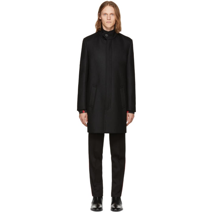 Photo: Saint Laurent Black Wool Stand Collar Coat