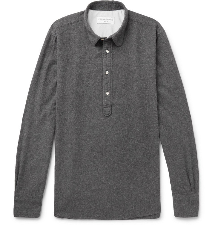 Photo: Officine Generale - Ethan Penny-Collar Cotton-Flannel Shirt - Men - Gray