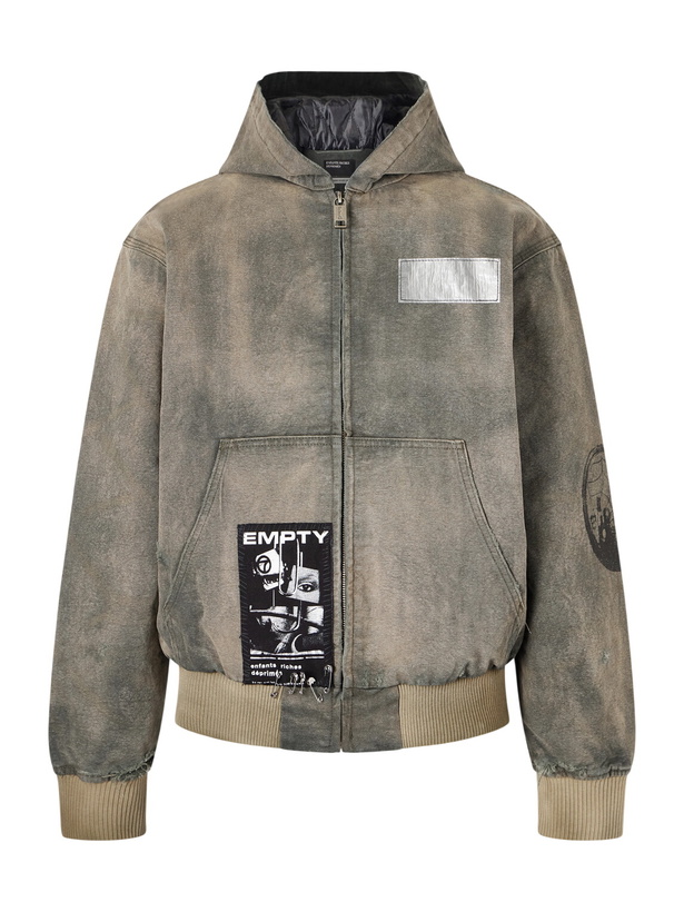 Photo: Enfants Riches Déprimés - War Started Appliquéd Cotton-Canvas Hooded Jacket - Green