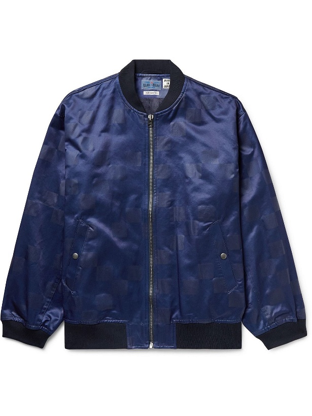 Photo: Blue Blue Japan - Indigo-Dyed Checked Cotton-Blend Satin Bomber Jacket - Blue