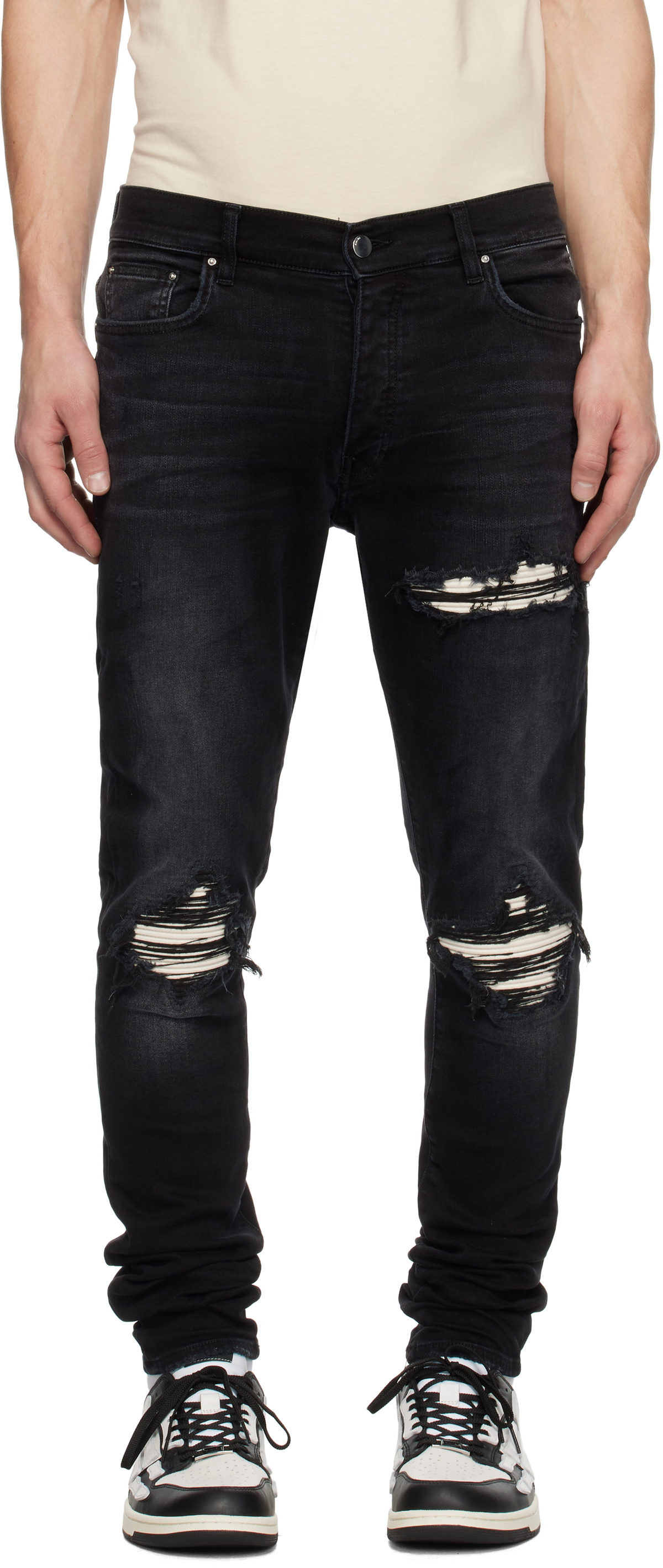 AMIRI Ultrasuede MX1 パネル ディストレスト ジーンズ 人気 ULTRASUEDE MX1 JEAN - Midnight Indigo | AMIRI