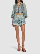 ZIMMERMANN Ottie Printed Linen Belted Shorts