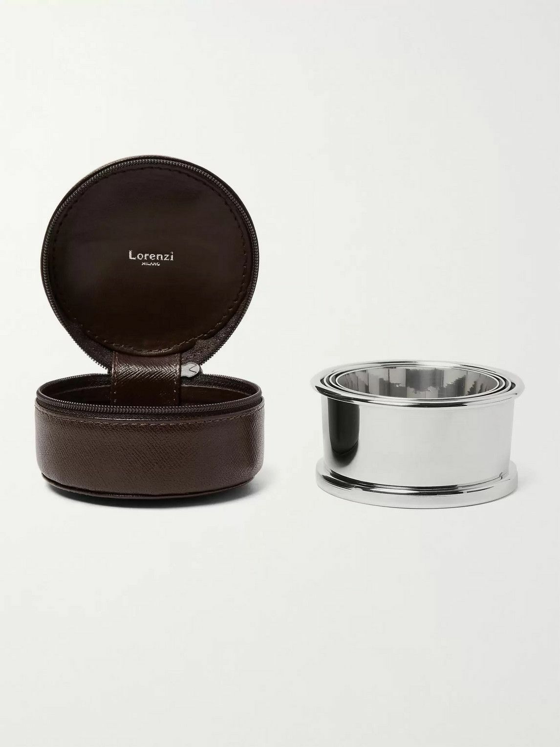 Lorenzi Milano - Silver-Tone Collapsible Cup with Cross-Grain Leather Case