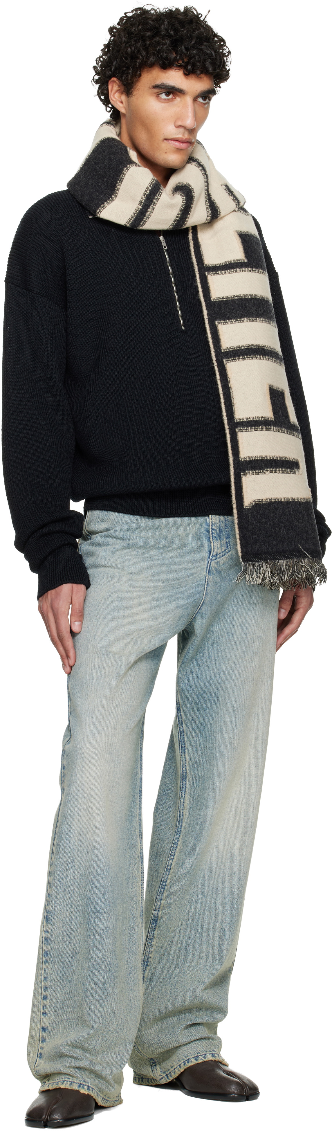 Jean Paul Gaultier Black & Beige Logo Scarf Jean Paul Gaultier