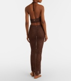 Bananhot Cori open-knit lamé maxi skirt