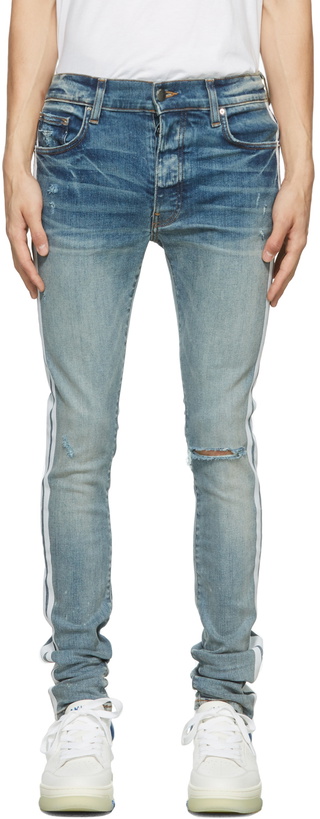 Photo: AMIRI Blue Flocked Track Jeans