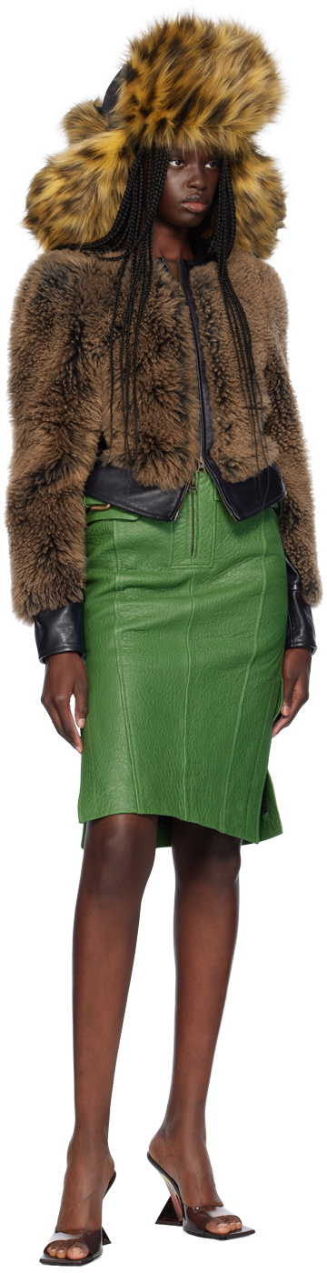 KNWLS Green Velox Leather Midi Skirt