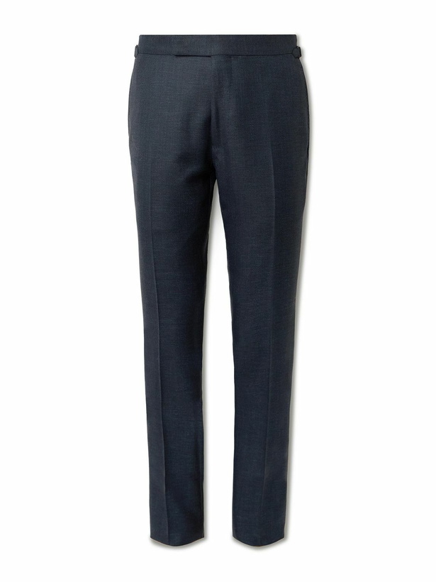 Photo: TOM FORD - Shelton Slim-Fit Straight-Leg Wool, Mohair, Linen and Silk-Blend Trousers - Blue