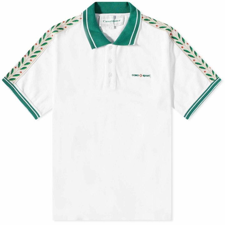 Photo: Casablanca Men's Casa Sport Laurel Polo Shirt in White/Green