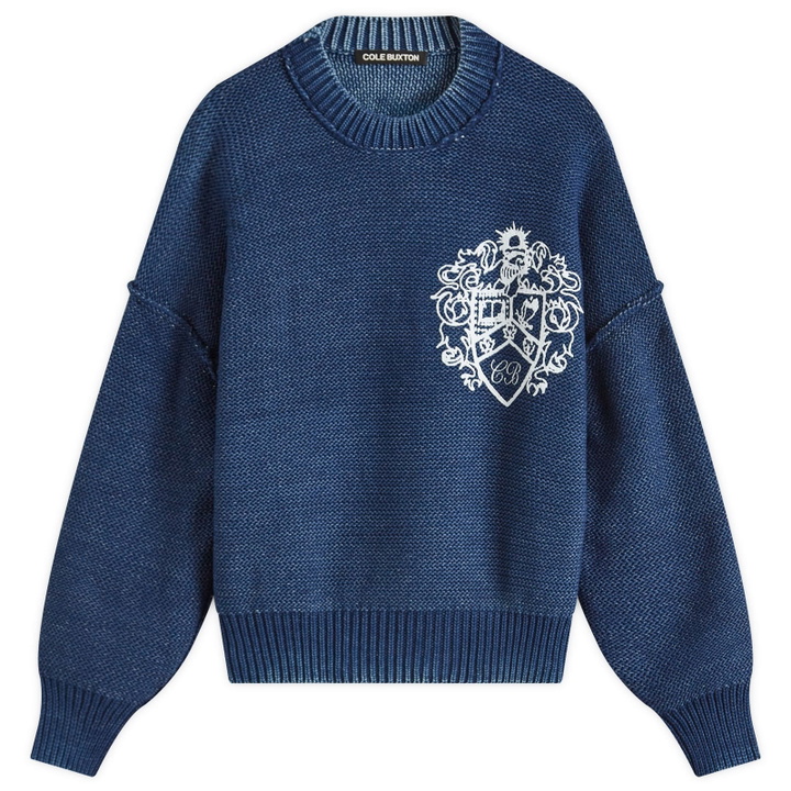 Photo: Cole Buxton Men's Collegiate Crest Knit Sweater in Navy