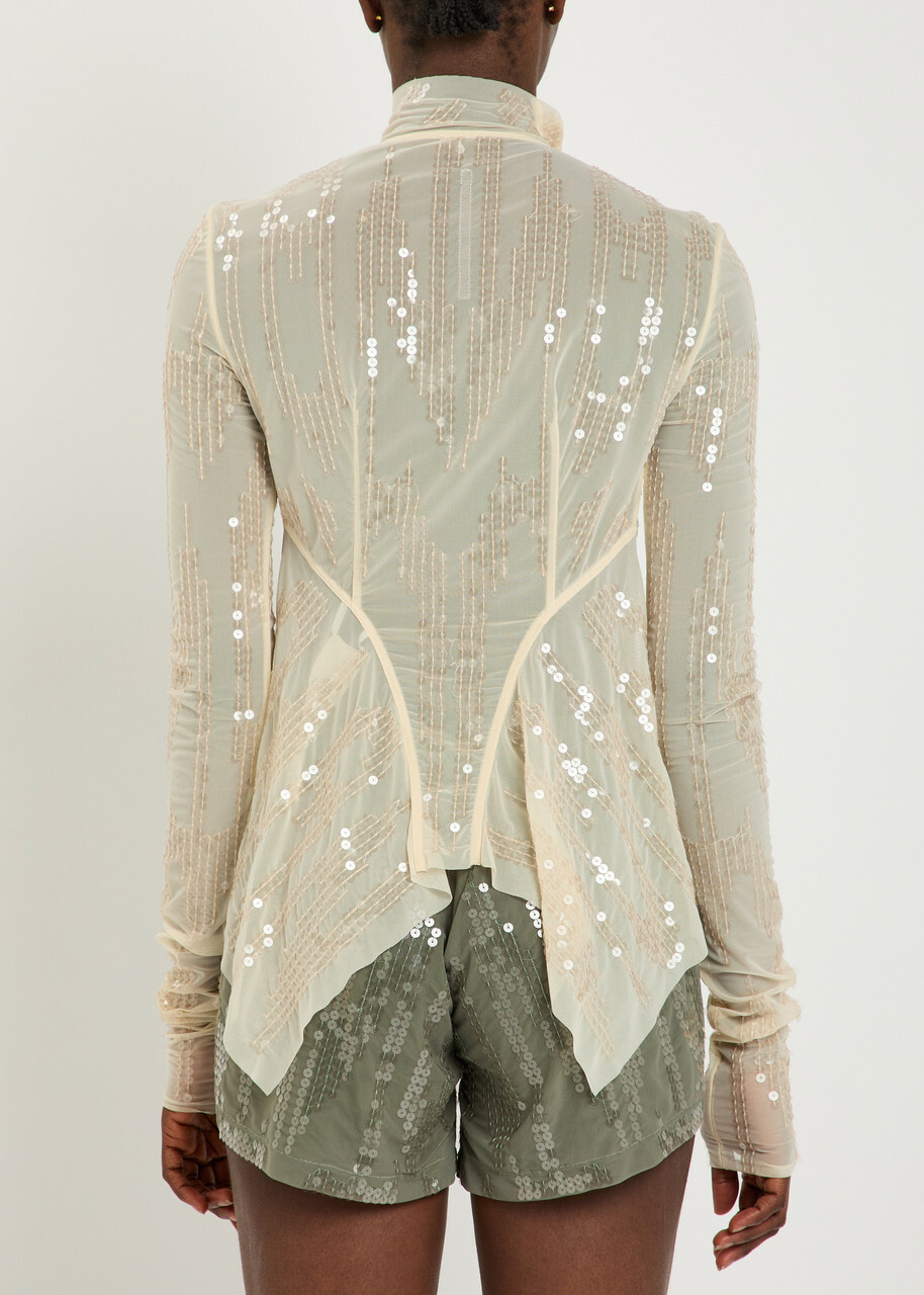 Rick Owens Lilies Gary Embellished Mesh Jacket Brown