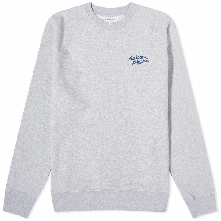 Photo: Maison Kitsuné Men's Handwriting Regular Crew Sweat in Light Grey Melange