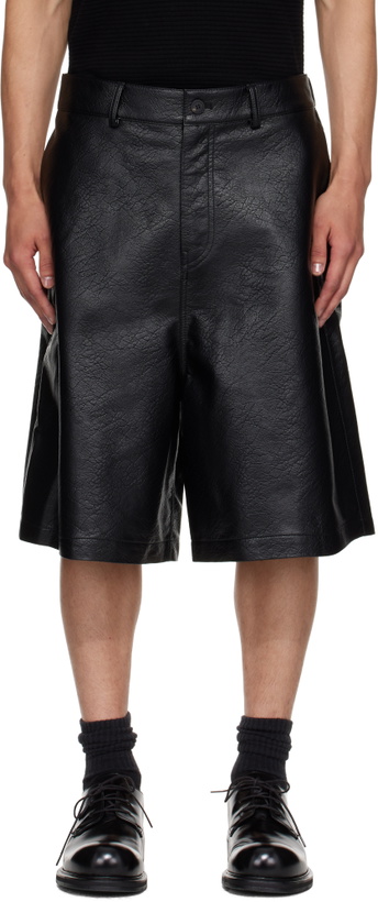 Photo: LE17SEPTEMBRE Black Bermuda Faux-Leather Shorts