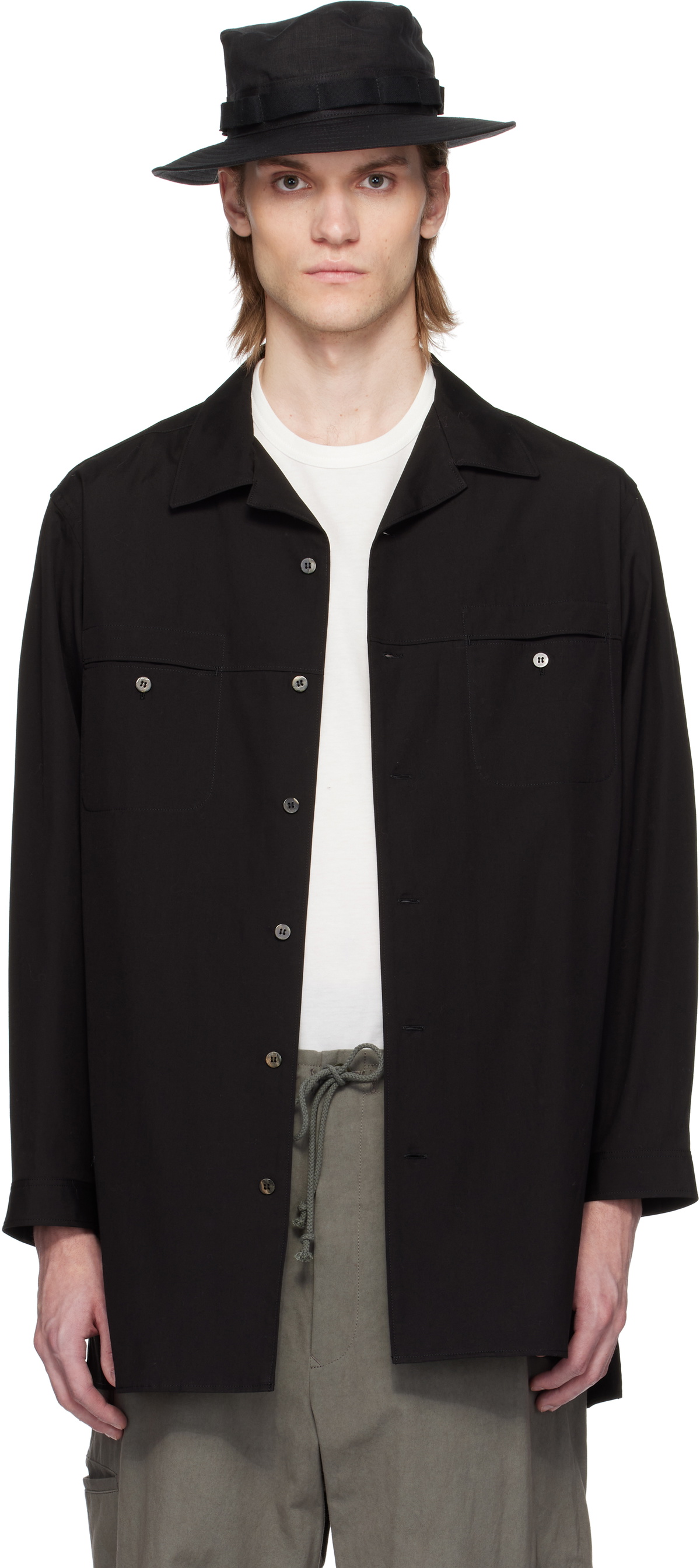 Y's For Men Black Open Collar Shirt