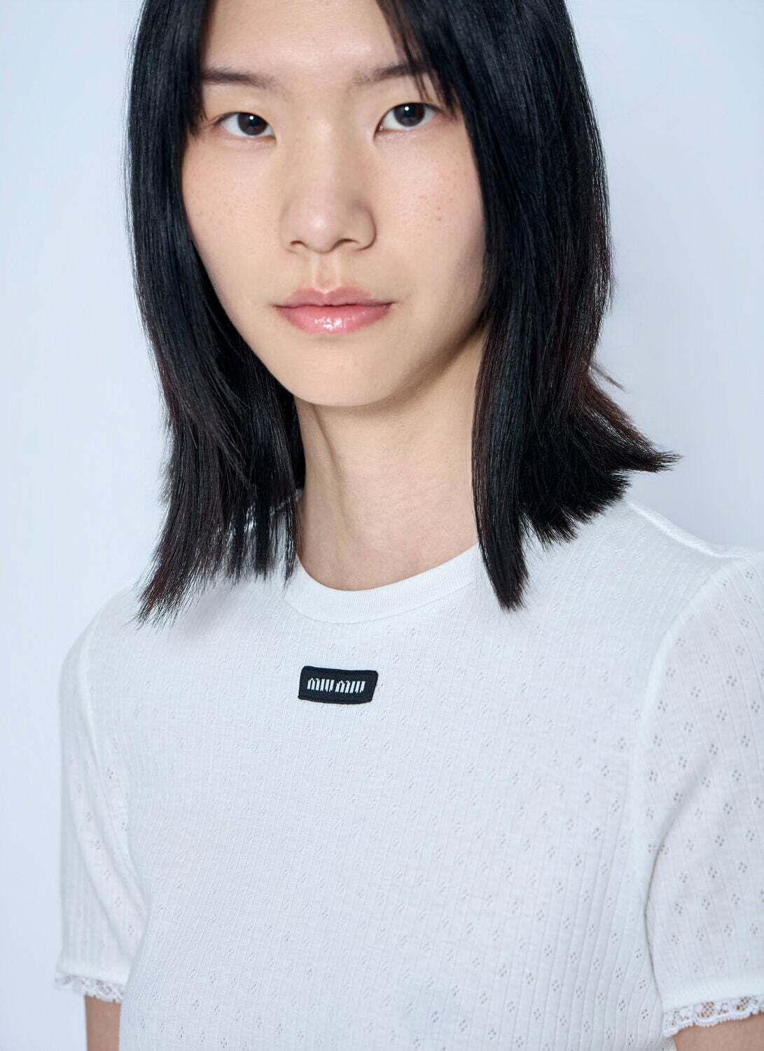 Miu Miu Lace-Trim Logo-Patch T-shirt