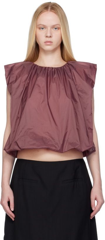 Photo: AMOMENTO Purple Nylon Volume Shirring Top