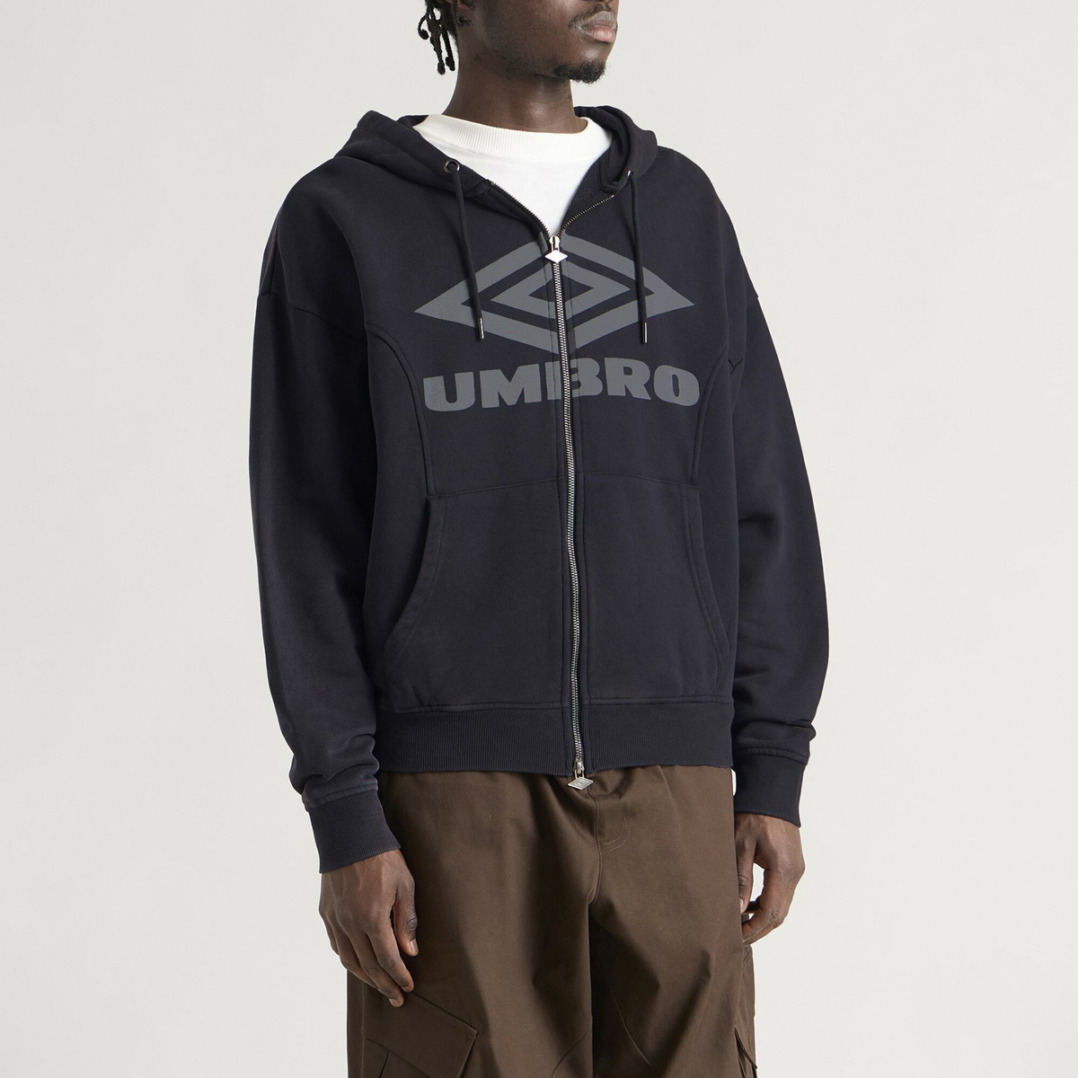 Umbro Men's Washed Zip Through Hoodie in Black/Sedona Sage
