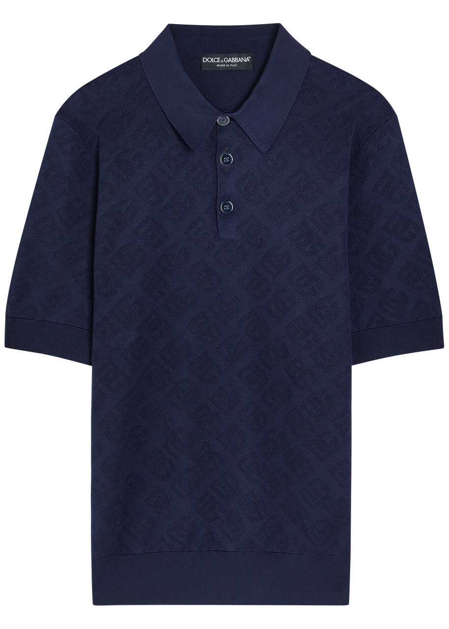 Dolce & Gabbana Logo-jacquard Silk Polo Shirt Blue