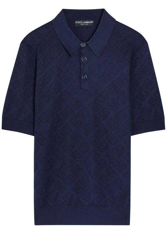 Photo: Dolce & Gabbana Logo-jacquard Silk Polo Shirt Blue