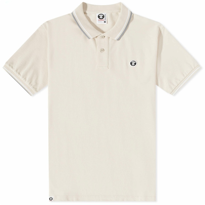 Photo: Men's AAPE Now Embroidered Badge Polo Shirt in Oyster Grey