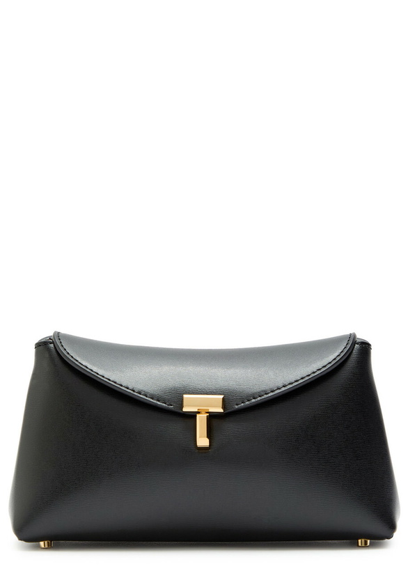 Photo: Toteme T-lock Mini Leather Clutch - Black - One Size