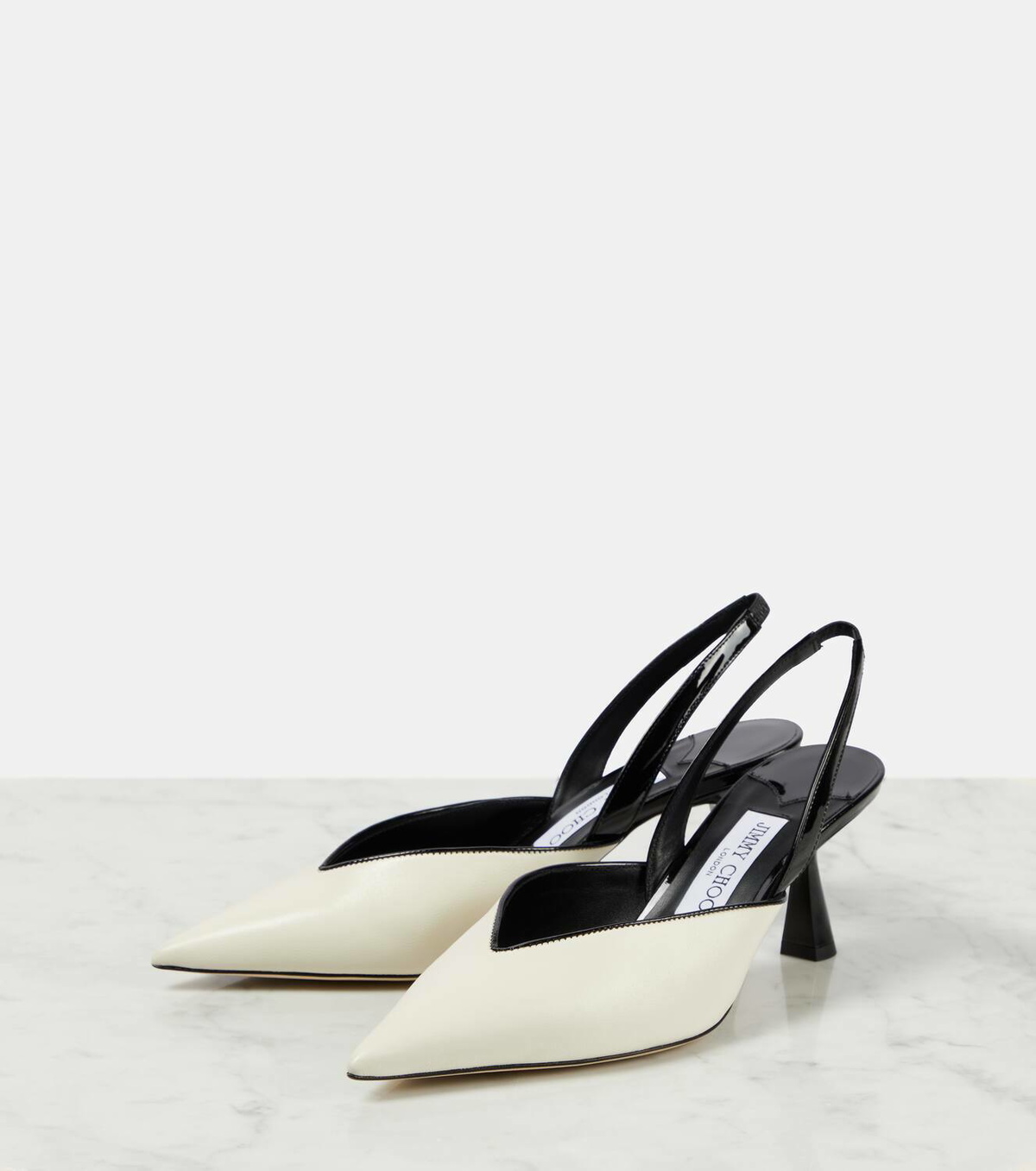 サンダル・ミュール Jimmy Choo CAMILA 65 (CAMILA65JGW BLACKBUTTERMILKBLACK) Camila 65 |Buttermilk Patent Leather Slingback Pumps | JIMMY