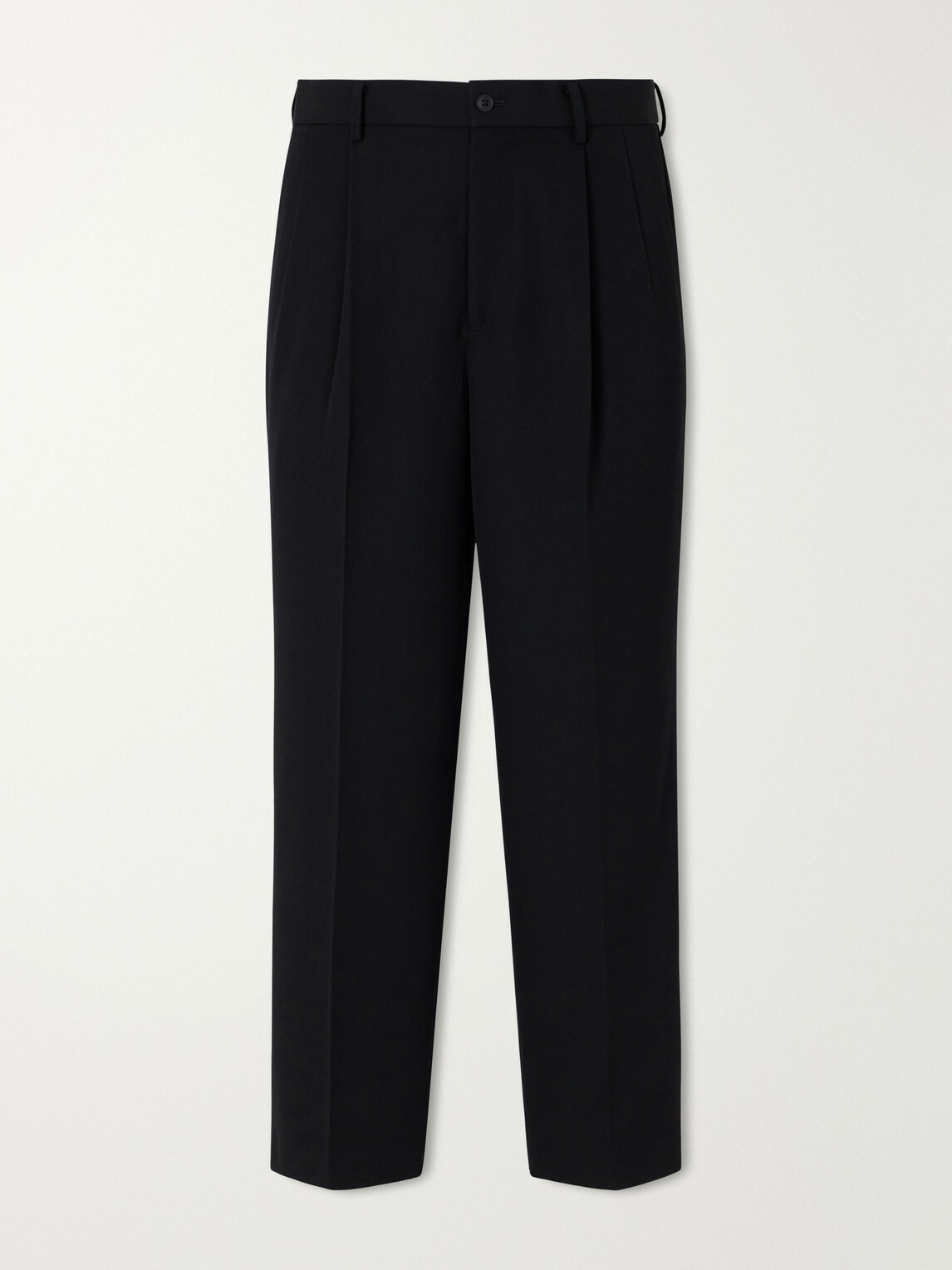 ATON - Pleated Tapered Wool-Twill Suit Trousers - Black