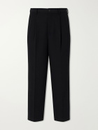 ATON - Pleated Tapered Wool-Twill Suit Trousers - Black