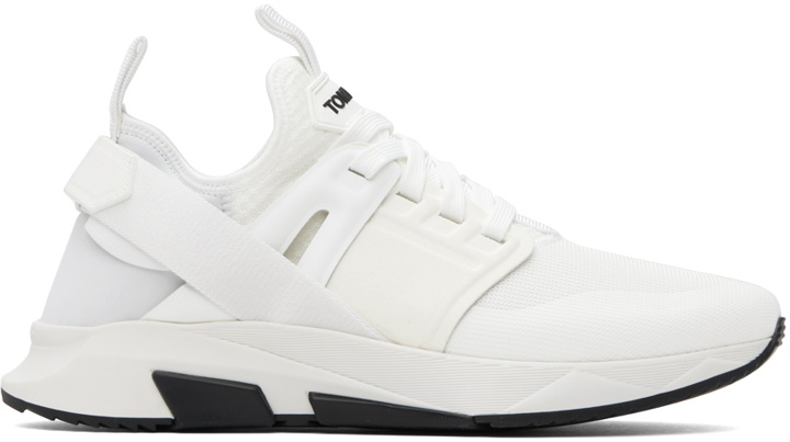 Photo: TOM FORD White Neoprene Suede Jago Sneakers