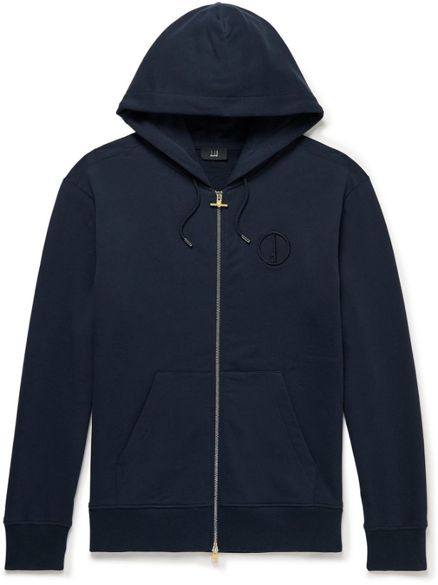 Photo: Dunhill - Logo-Embroidered Cotton-Jersey Zip-Up Hoodie - Blue