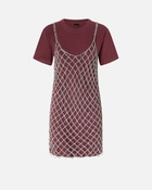 Pinko Short T Shirt Dress Combined With Sequin Dress Burgundy/Silver