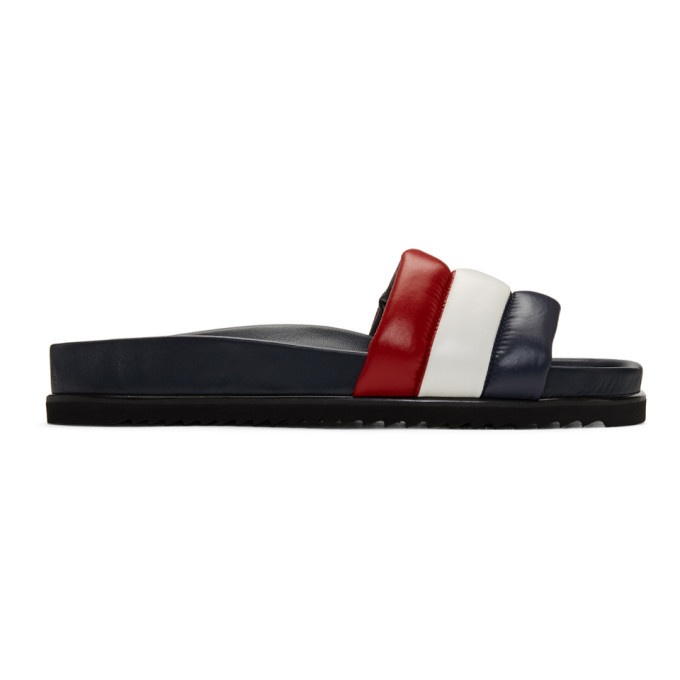Photo: Thom Browne Navy and Red Quilted Pool Slides