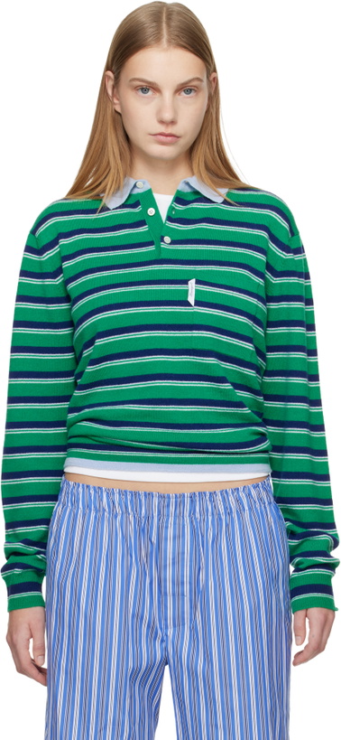 Photo: HommeGirls Green & Navy Knit Stripe Polo