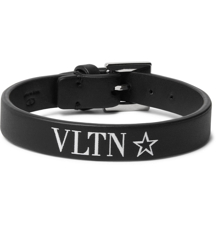 Photo: Valentino - Valentino Garavani Logo-Print Leather Bracelet - Black