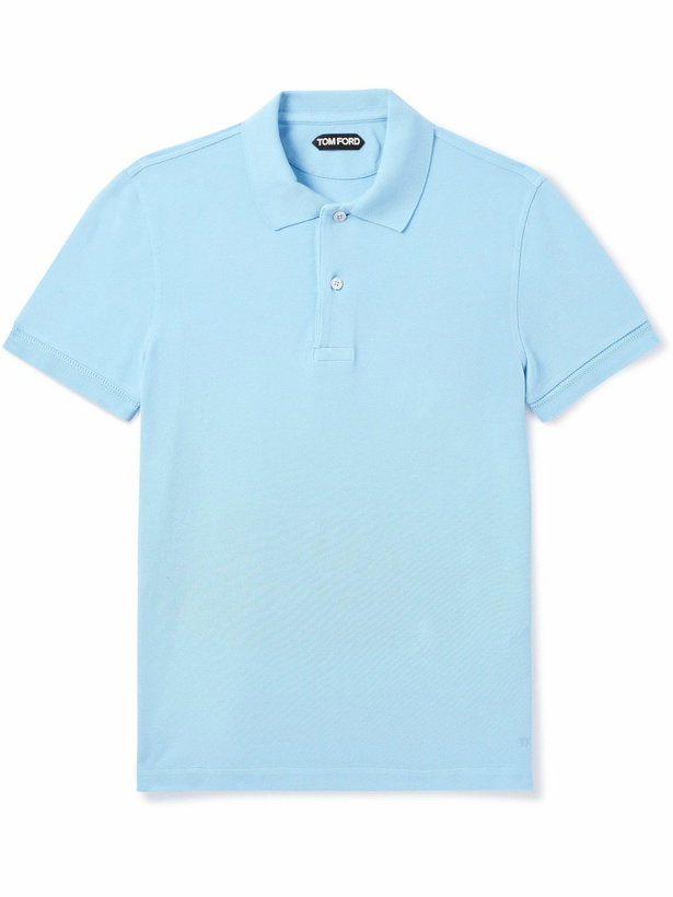 Photo: TOM FORD - Slim-Fit Garment-Dyed Cotton-Piqué Polo Shirt - Blue