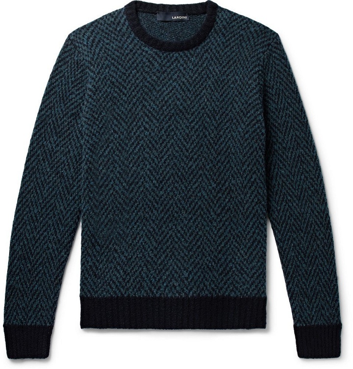 Photo: Lardini - Slim-Fit Herringbone Wool-Blend Sweater - Teal