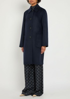 Tory Burch Logo-intarsia Wool-blend Coat Navy