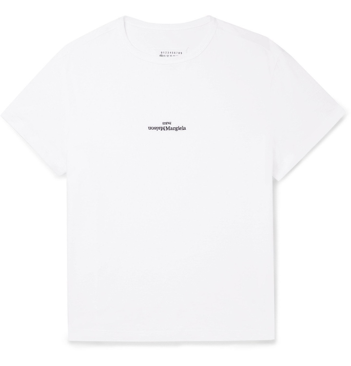 Photo: Maison Margiela - Logo-Embroidered Cotton-Jersey T-Shirt - White