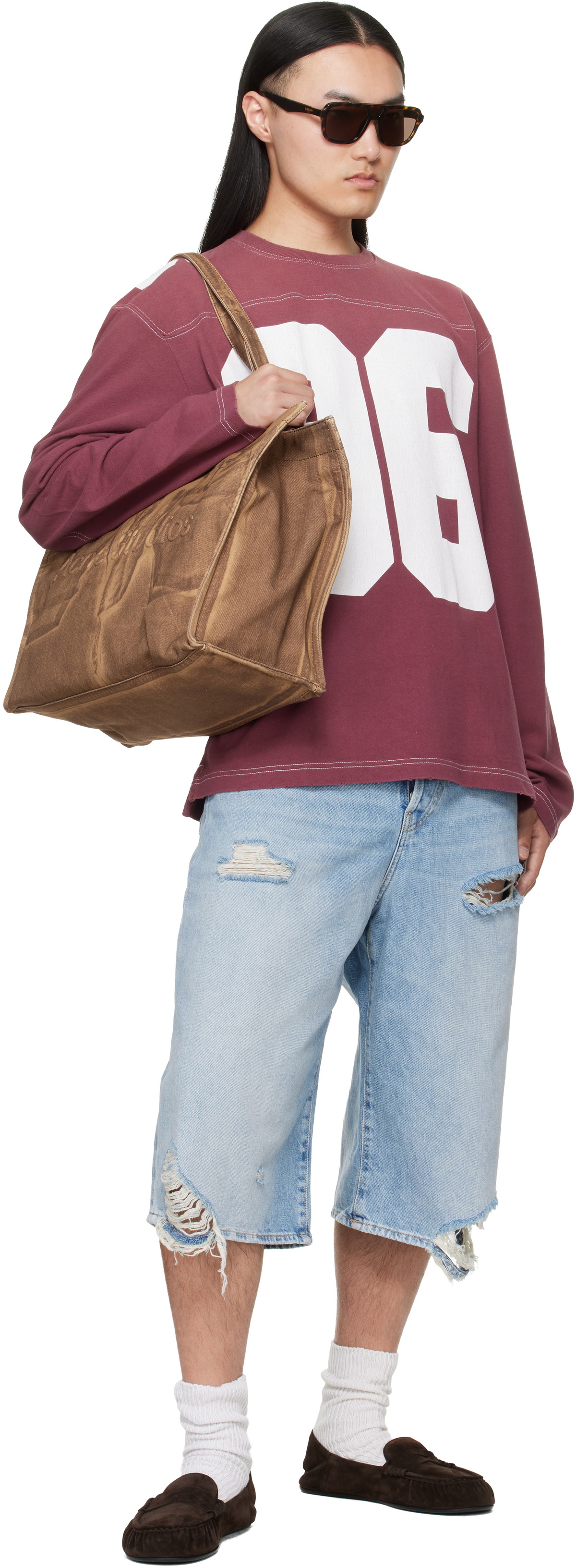 Acne Studios Burgundy Logo Jersey T-shirt