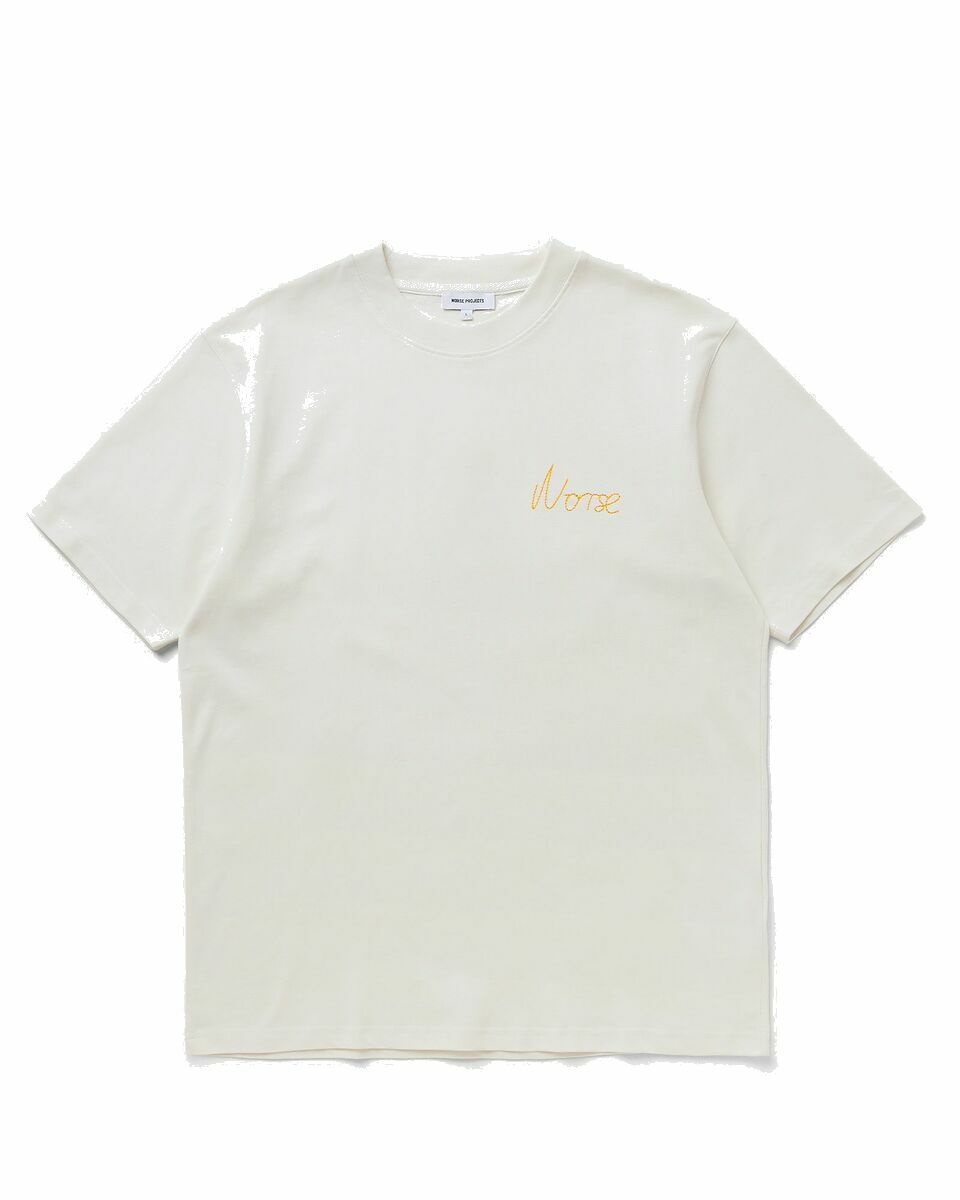 Photo: Norse Projects Johannes Chain Stitch Logo Tee White - Mens - Shortsleeves