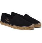 SAINT LAURENT - Leather-Trimmed Logo-Embroidered Canvas Espadrilles - Black