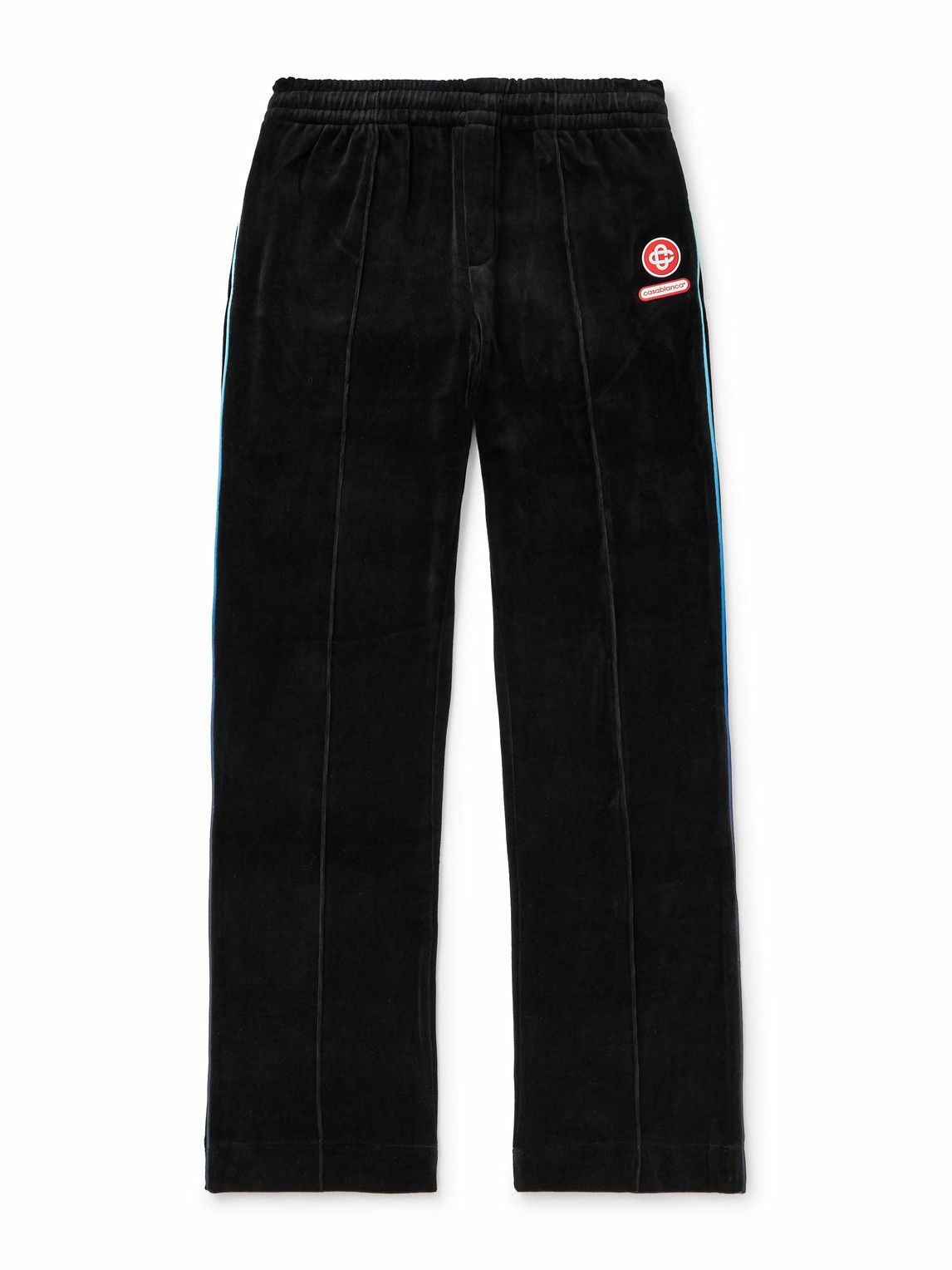 Casablanca - Straight-Leg Logo-Appliquéd Cotton-Blend Velour Sweatpants - Black