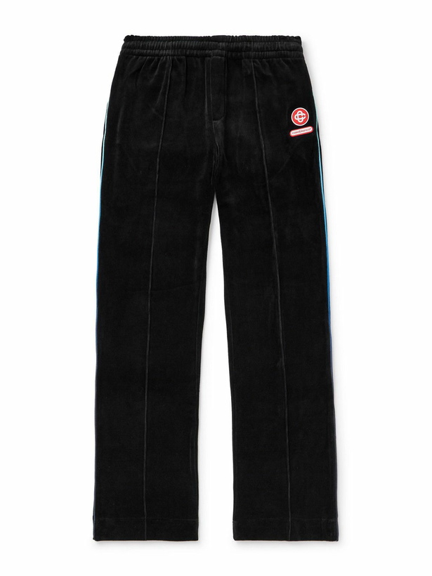 Photo: Casablanca - Straight-Leg Logo-Appliquéd Cotton-Blend Velour Sweatpants - Black