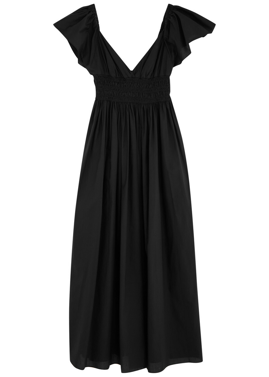 Matteau Gathered Cotton Midi Dress Black Matteau